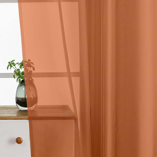 Orange Window Sheer Curtains 45 Inches Length (42"W x 45"L (Pack of 2) / Orange)