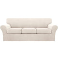 4 Piece Sofa Covers for 3 Cushion Couch Sofa Slipcover Soft Couch Cover for Dogs Washable Furniture Cover with 3 Individual Large Cushion Covers Feature Fabric (L Sofa (3 Cushion) / Ivory)