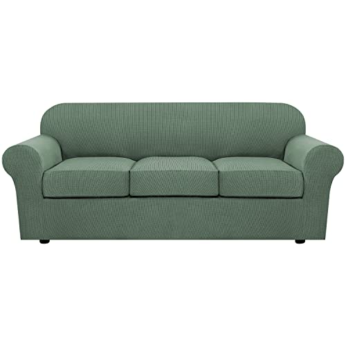 4 Piece Stretch Sofa Covers for 3 Cushion Couch Covers for Living Room Furniture Slipcovers (Large / Loden Frost)
