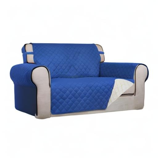 Reversible Quilted Couch Covers for Dogs Loveseat Sofa Cover 46.5” (Medium / Classic Blue/Ivory)