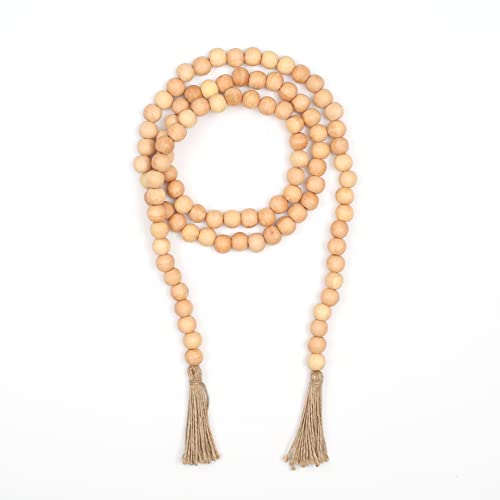 Farmhouse Rustic Wooden Beads Garland with Natural Jute Tassels (Natural)