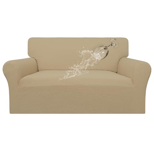 100% Waterproof Loveseat Couch Cover Stretch Jacquard Sofa Cover (Sand / Loveseat)