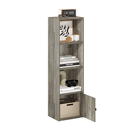 Luder Shelf Bookcase with 1 Door Storage Cabinet (French Oak / 4-Cube with Cabinet)