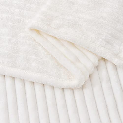 Ribbed Jacquard Off White Blankets Queen Size for Bed (White / Queen(90"x90"))