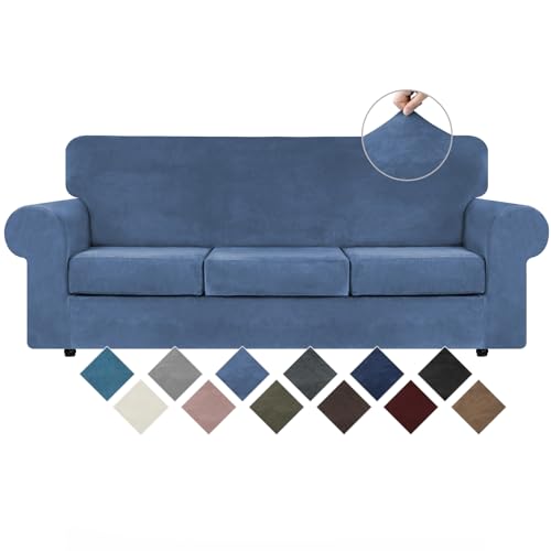 4 Pieces Couch Cover for Sofa Velvet Slipcovers Washable (Large / Light Blue)
