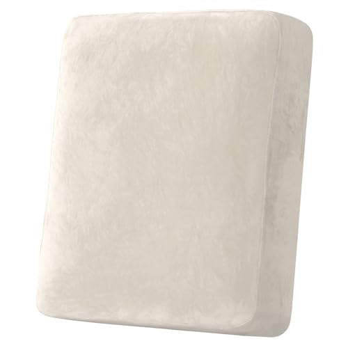 Velvet Stretch Couch Cushion Cover Plush Cushion Slipcover for Chair Cushion Furniture Protector Seat Cushion Sofa Cover (Ivory / 1 Cushion Armchair)