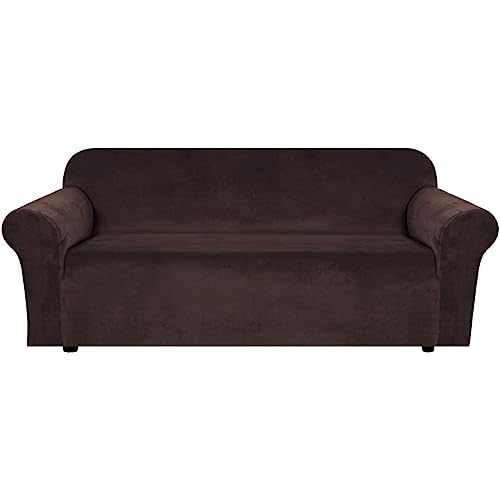 Stretch Velvet Sofa Covers Large Couch Covers Sofa Slipcovers Furniture Protector Soft with Non Slip Elastic Bottom (Chocolate / XL Sofa)