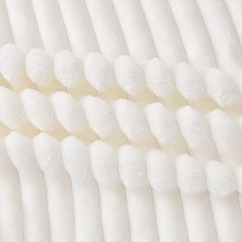 Ribbed Jacquard Off White Blankets Queen Size for Bed (White / Queen(90"x90"))