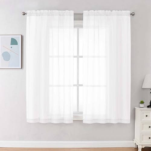 White Sheer Curtains 68 Inch Length (White / 42"W x 68"L (Pack of 2))