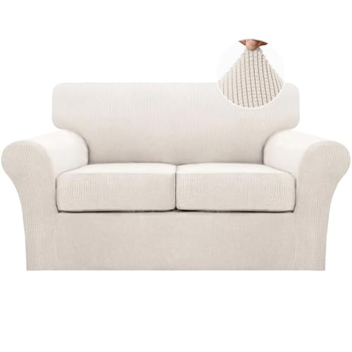 3 Piece Sofa Covers for 2 Cushion Couch Loveseat Slipcover Soft Couch Cover for Dogs (Loveseat (2 Cushion) / Ivory)
