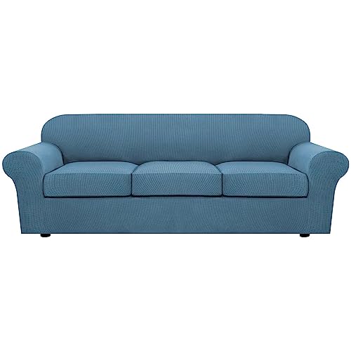 4 Piece Stretch Sofa Covers for 3 Cushion Couch Covers for Living Room Furniture Slipcovers (X-Large / Dusty Blue)