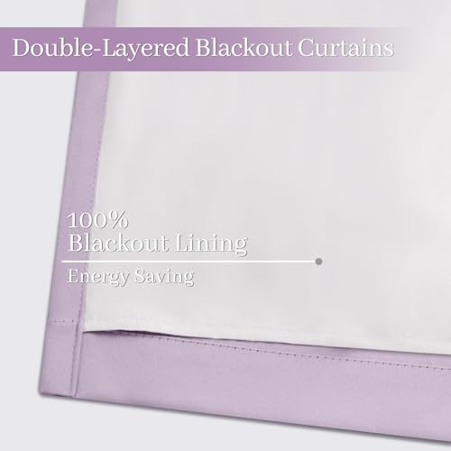 100% Blackout Curtains 52x72 inch Long Lilac Window Drapes (Lilac / 52"W x 72"L (Pack of 2))