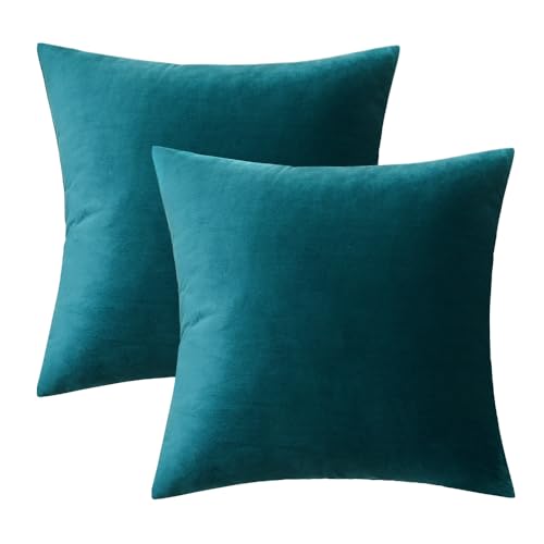 Velvet Throw Pillow Covers 18x18 Inch Pack of 2 Teal (18" x 18" (Pack of 2) / Teal)