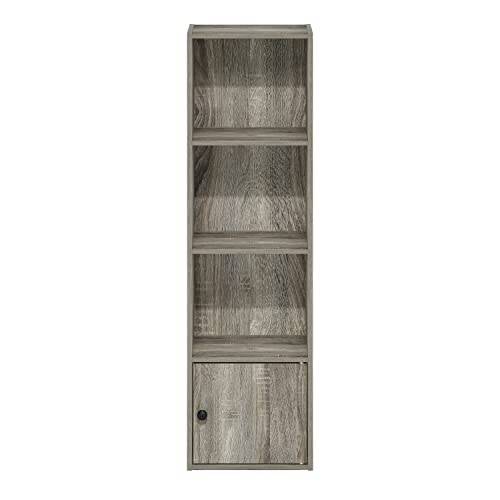 Luder Shelf Bookcase with 1 Door Storage Cabinet (French Oak / 4-Cube with Cabinet)