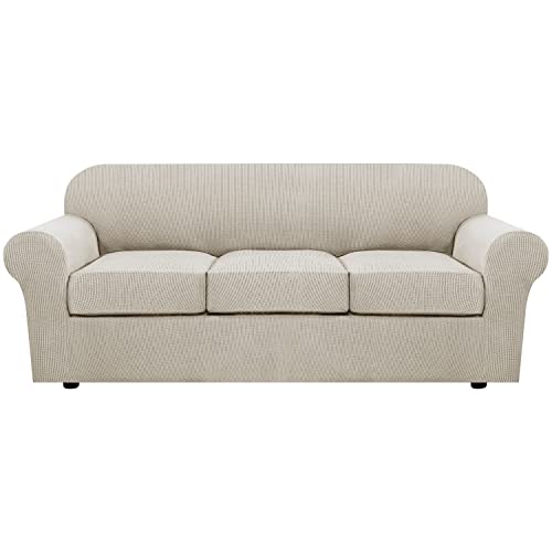 4 Piece Stretch Sofa Covers for 3 Cushion Couch Covers for Living Room Furniture Slipcovers (Large / Island Fossi)