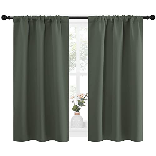 Bedroom Curtains Blackout Draperies (Dark Mallard / 34"W x 45"L (Pack of 2))