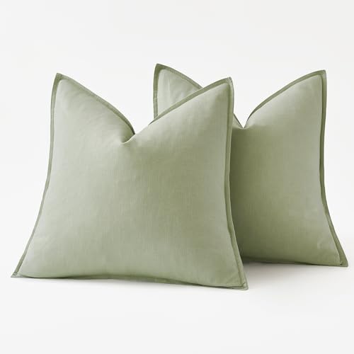 Decorative Linen Pillow Covers 20x20 Inch Light Green (Light Green / 20" x 20" (Pack of 2))