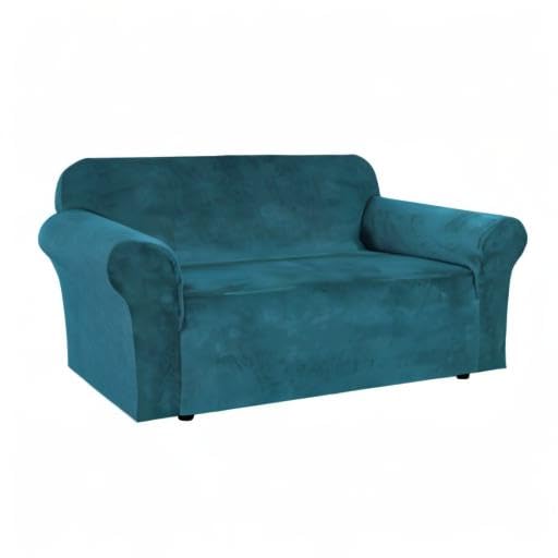 Stretch Velvet Loveseat Covers for 2 Cushion Couch Covers for Living Room Sofa Covers Slipcovers with Non Slip Straps Bottom (Deep Teal / Loveseat)