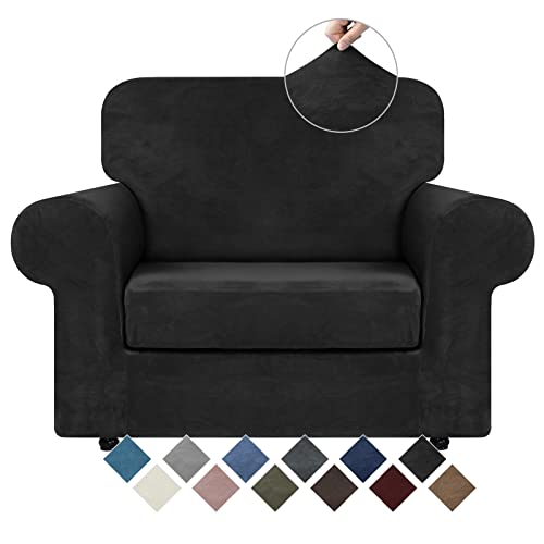 Velvet Stretch 2 Pieces Chair Sofa Slipcovers Washable (Small / Black)