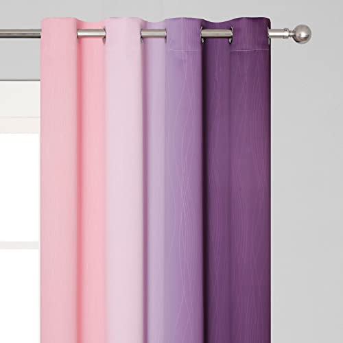 Pink and Purple Ombre Blackout Curtains for Girls Bedroom 36 Inches Long (Pink and Purple / 52"W x 36"L (Pack of 2))