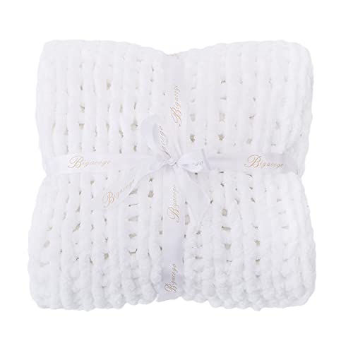 Chunky Knit Throw Blanket for Couch (White / 40"x40" (Small Size Throw）)