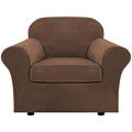 Rich Velvet Stretch 2 Piece Cover Chair Slipcover Sofa Cover Furniture Protector Couch Soft with Elastic Bottom Chair Couch Cover with Arms Width Up to 49 Inch (1 Cushion Chair / Caramel Cafe)