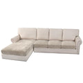 Velvet Stretch Sectional Couch Covers 4 Pieces Sofa Seat Cushion Covers L Shape Separate Couch Cover for Both Left (French Oak / 3 Seater + Chaise)
