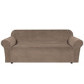 Stretch Velvet Sofa Covers for 3 Cushion Couch Covers Furniture Protector Soft with Non Slip Elastic Bottom (Mocha / Sofa L)