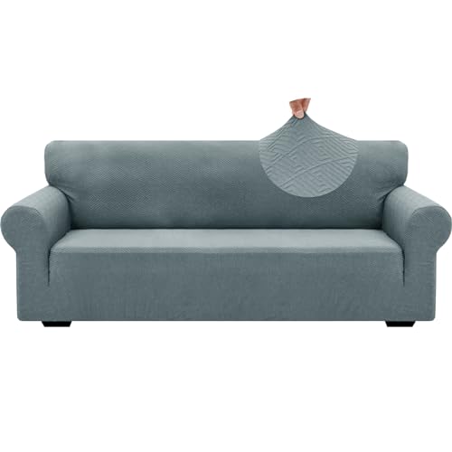 1 Piece Jacquard Couch Covers for 3 Cushion Couch Living Room High Stretch Sofa Cover Pets Dogs Friendly Anti Slip Thickened Slipcovers Furniture Protector (Large (71"-90") / New Pattern Light Grey)