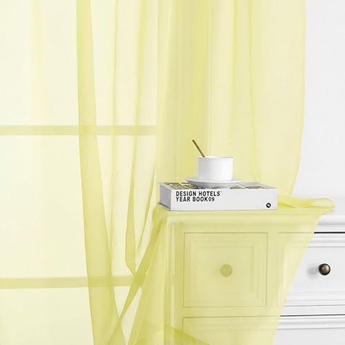 Sheer Curtains 63 Inch Length 2 Panels (Light Yellow / 42"W x 63"L (Pack of 2))