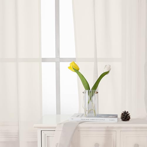 Ivory Sheer Curtains 68 Inch Length 2 Pcs (Ivory / 42"W x 68"L (Pack of 2))