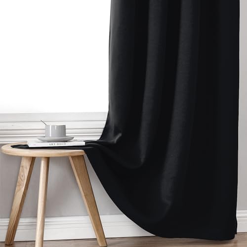 100% Blackout Curtains for Bedroom 90 Inches Long 2 Panels Set (52"W x 90"L (Pack of 2) / Black)
