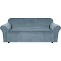 Stretch Velvet Sofa Covers for 3 Cushion Couch Covers Sofa Slipcovers Furniture Protector Soft with Non Slip Elastic Bottom (Stone Blue / Sofa)