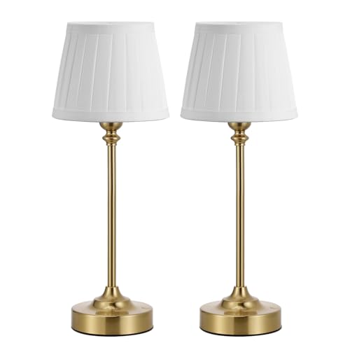 Cordless Table Lamps Rechargeable Set (White Pleated - Gold)