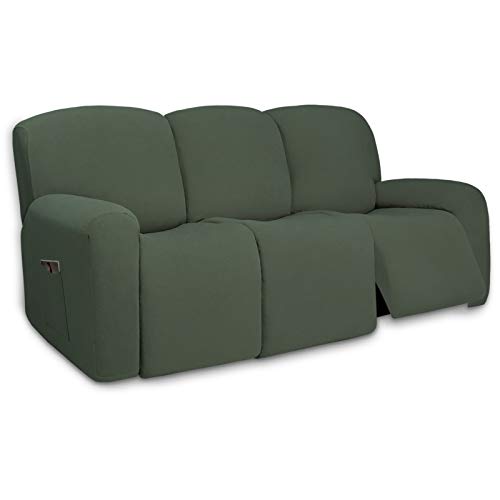 Super Stretch 3 Seats Recliner Sofa Couch Cover with Pocket (Large Recliner Sofa / Grayish Green)