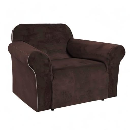 Stretch Velvet Armchair Cover Couch Covers 1 Cushion Chair Slipcover for Living Room Furniture Cover Crafted from Thick Comfy Rich Velour (Chocolate / Armchair)