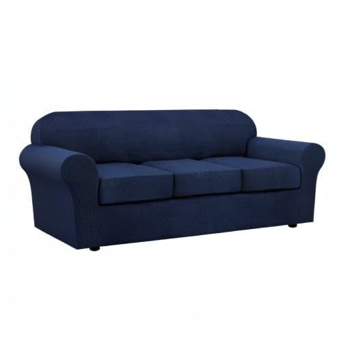 4 Piece Stretch Sofa Covers for 3 Cushion Couch Covers for Living Room Furniture Slipcovers (Large / Navy)