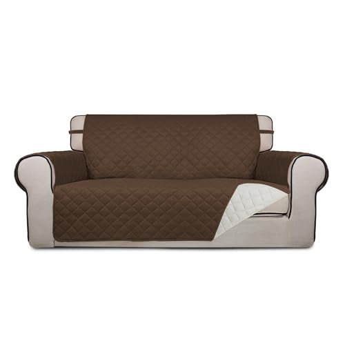 Reversible Quilted Couch Covers for Dogs Loveseat Sofa Cover 54" (Medium-XL / Coffee/Ivory)
