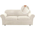Real Velvet Plush 3 Piece Stretch Sofa Covers Couch Covers for 2 Cushion Couch Sofa Slipcovers Width Up to 90 Inch Feature Thick Soft Stay in Place (2 Cushion Sofa / Ivory)