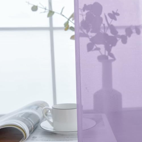 Sheer Voile Window Treatment Rod Pocket Curtain Panels for Kitchen Bedroom Living Room Drapes Sunlight Filtering Privacy Semi Home Decor Assorted (Lavender / 52"W x 90"L (Pack of 2))