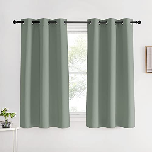 Bedroom Curtain Panels Blackout Draperies (Greyish Green / 42"W x 60"L (Pack of 2))