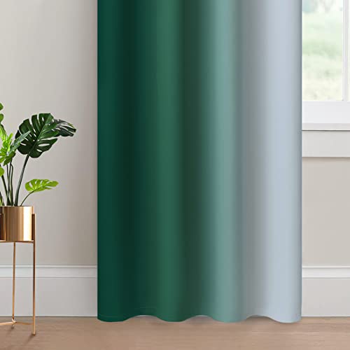 Ombre Curtains Dark Green and Greyish White for Living Room (52"W x 84"L (Pack of 2) / Dark Green)