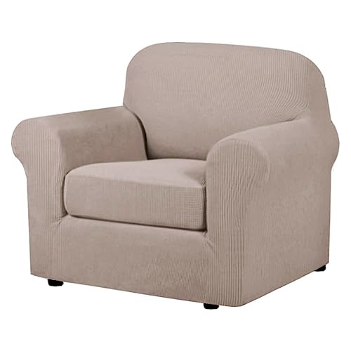 Armchair Slipcover Chair Cover 2 Piece Stretch Slipcovers Furniture Protector with Elastic Bottom Fit Armchair Width Up to 47 Inch (Small / Sand)