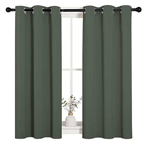 Sleek Blackout Curtains 48 inches Length for Small Windows (Dark Mallard / 34"W x 48"L (Pack of 2))
