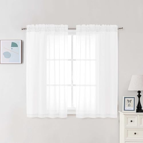 White Sheer Curtains 48 Inch Long (White / 42"W x 48"L (Pack of 2))
