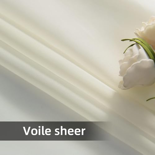 Solid Sheer Rod Pocket Curtain Voile Draperies 2 Panels Ivory Beige Black Grey Coffee 60 Inch Width 63 Inch Long 1 Pair for Kitchen Bedroom Children Living Room Yard (Ivory / 60"W x 63"L (Pack of 2))