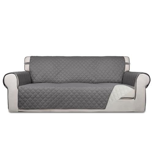 Reversible Quilted Sofa Cover Dog Couch Covers for Sofa (Large / Gray/Ivory)
