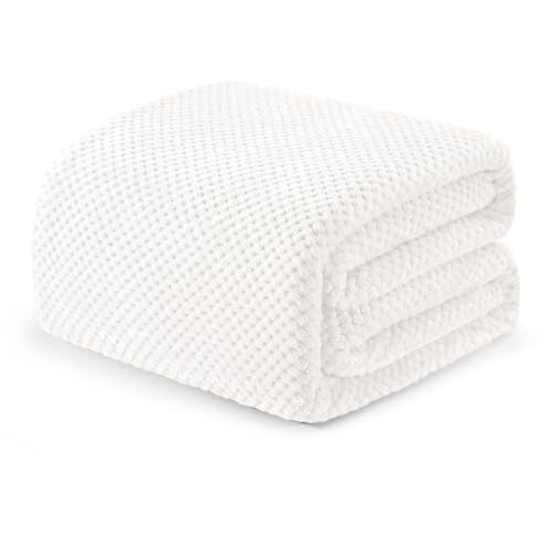 Soft Waffle Fleece Bed Blanket King Size (White / 90x104 in)