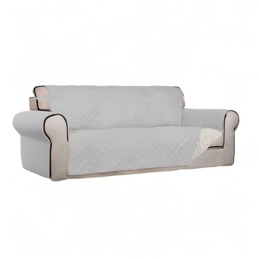 Reversible Quilted Sofa Cover (Large / Light Gray/Ivory)