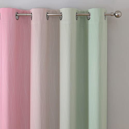 Sage Green and Pink Ombre Blackout Curtains for Bedroom (Sage and Pink / 52"W x 72"L (Pack of 2))
